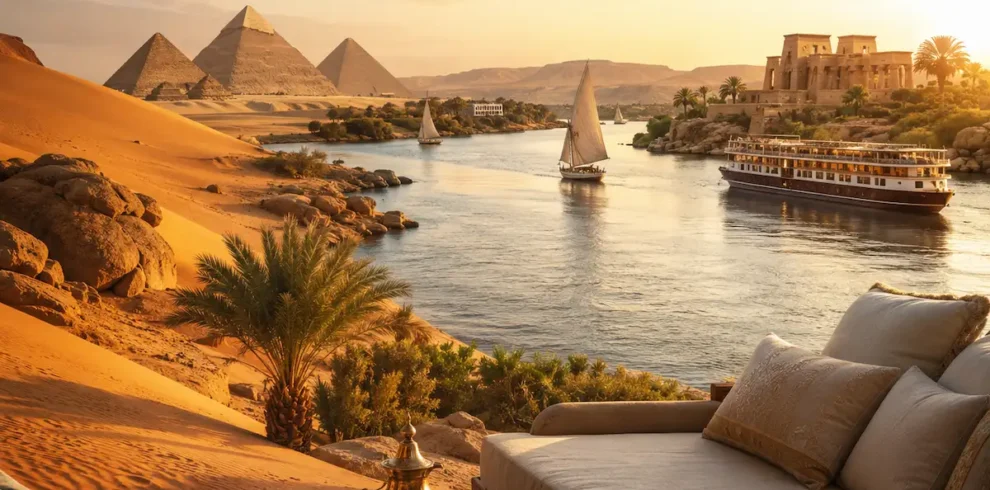 Desert and Nile combination trip in Egypt with desert landscapes, Nile scenery, ancient sites and oasis routes