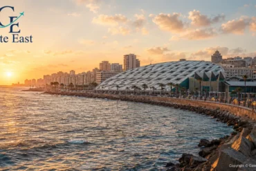 Bibliotheca Alexandrina overlooking the Mediterranean Sea in Alexandria, Egypt