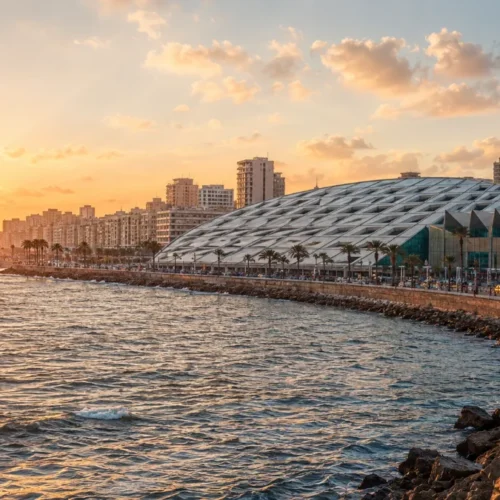Bibliotheca Alexandrina overlooking the Mediterranean Sea in Alexandria, Egypt
