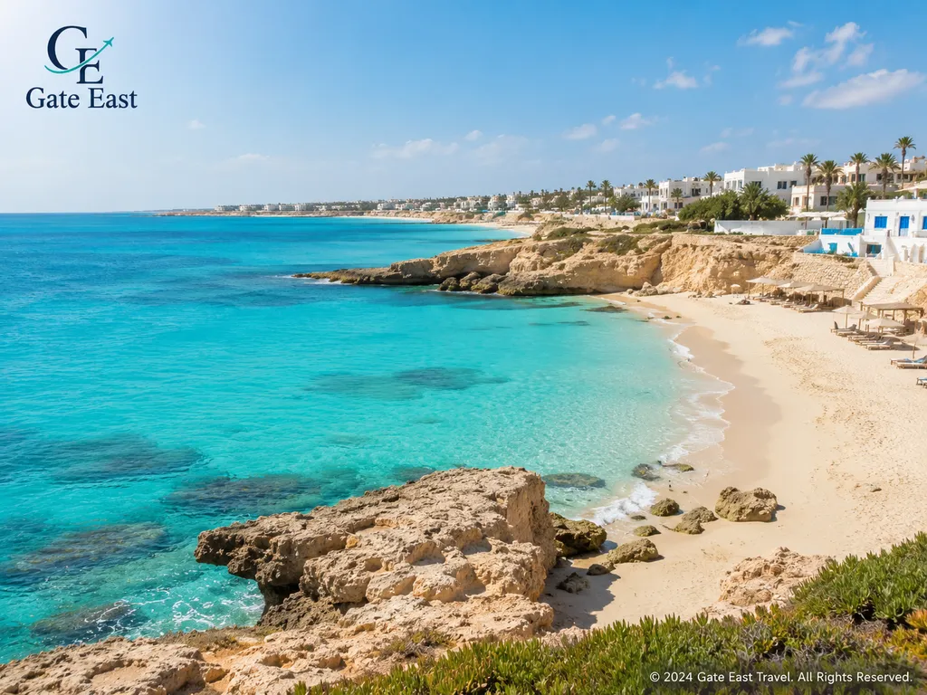 Türkisfarbenes Mittelmeer und Sandstrand in Marsa Matrouh