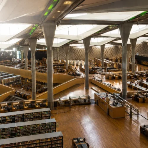 The main reading room of the Bibliotheca Alexandrina in Alexandria, Egypt