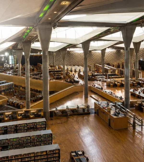 The main reading room of the Bibliotheca Alexandrina in Alexandria, Egypt