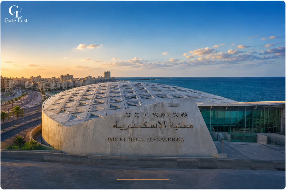 The modern Bibliotheca Alexandrina overlooking the Mediterranean Sea