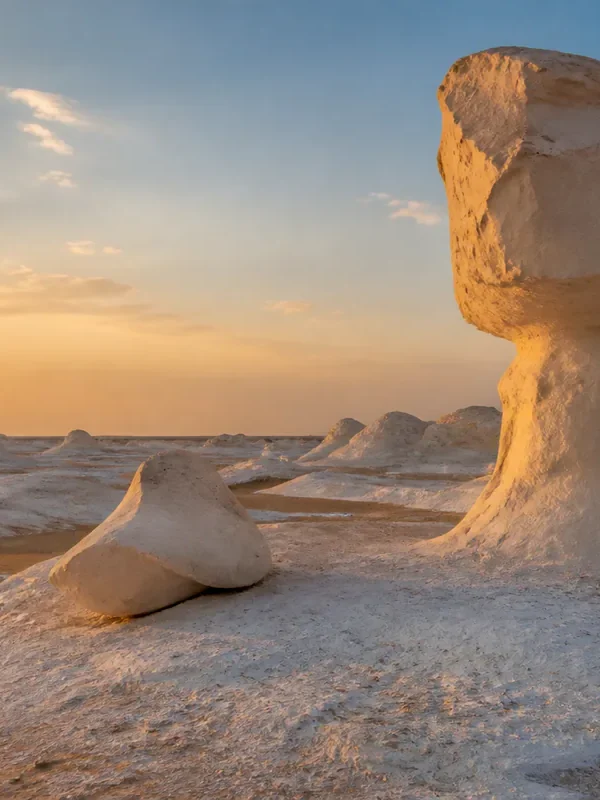 Weiße Kreidefelsformation in der Weißen Wüste bei Sonnenuntergang